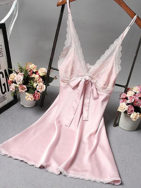 Nuisette en Satin avec nœud pour Femme Rose Signature