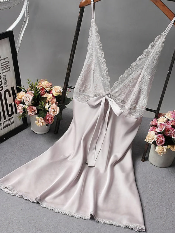 Nuisette en Satin avec nœud pour Femme Gris Signature