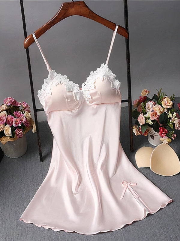 Nuisette Signature en Satin Dentelle pour Femme Rose
