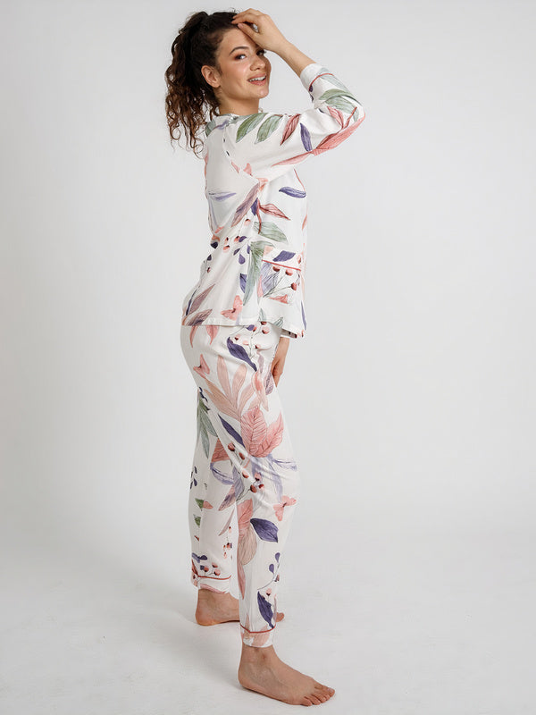 Pyjama en Viscose pour Femme | Feuillage Rose