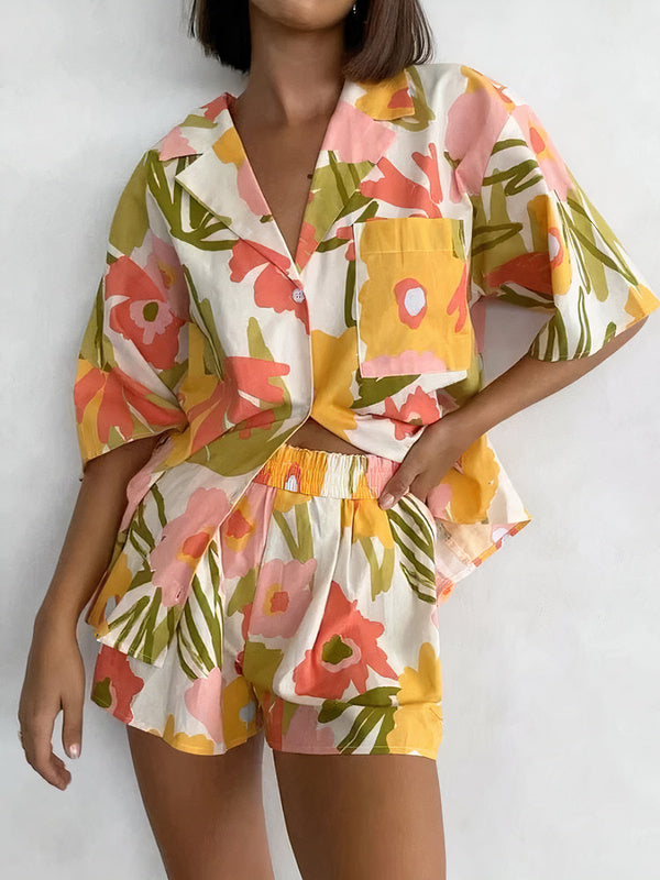 Pyjama en Satin Chemise et Short pour Femme Floral Signature