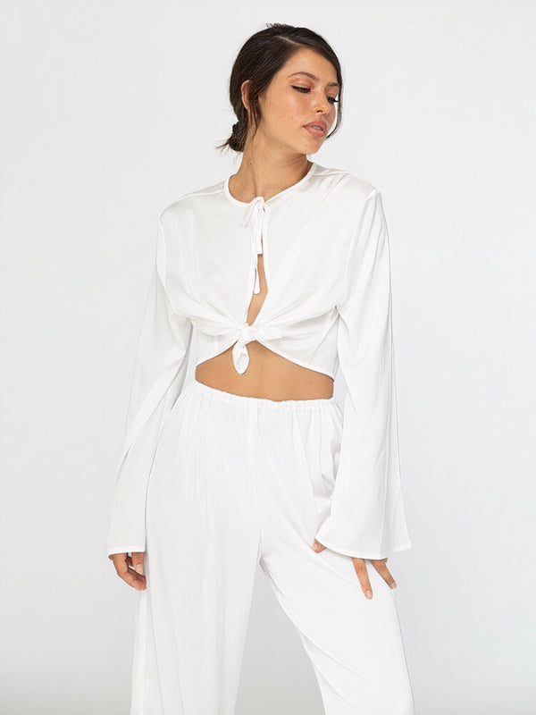 Top de pyjama manches longues côtelé doux Blanc | Signature