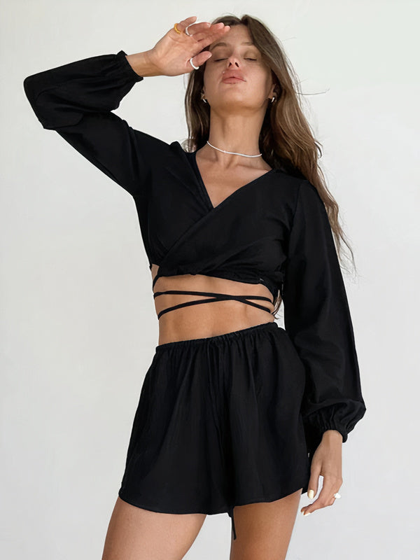 Pyjama Criss-Cross pour Femme Noir Premium