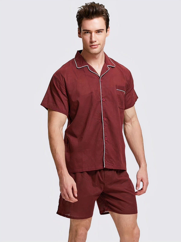 X Pyjama en Col à Revers Chemise et Short pour Homme Rouge