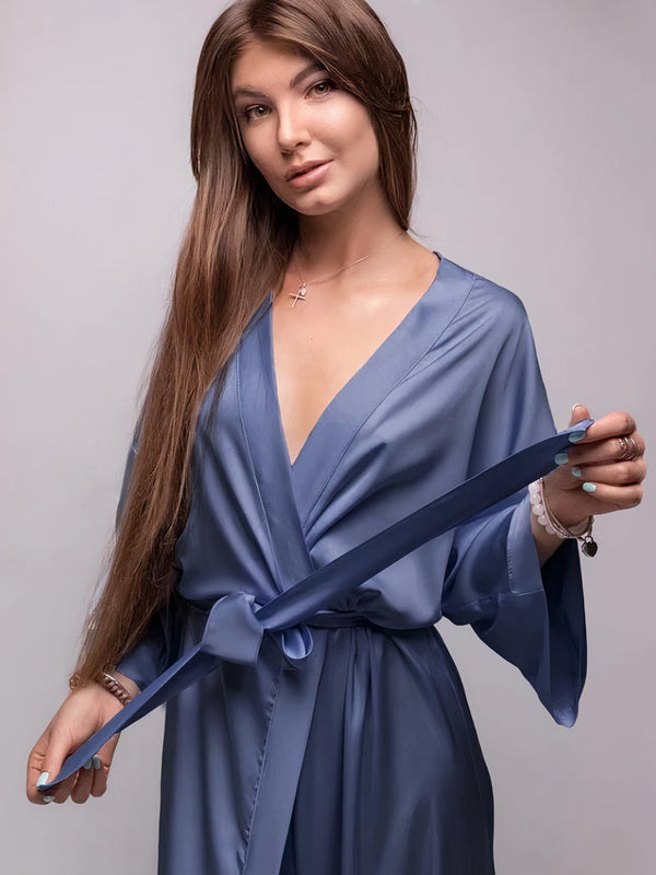 Robe de Chambre en Satin pour Femme Marine | Signature