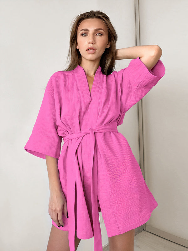 Robe de Chambre Femme en Coton Rose Signature