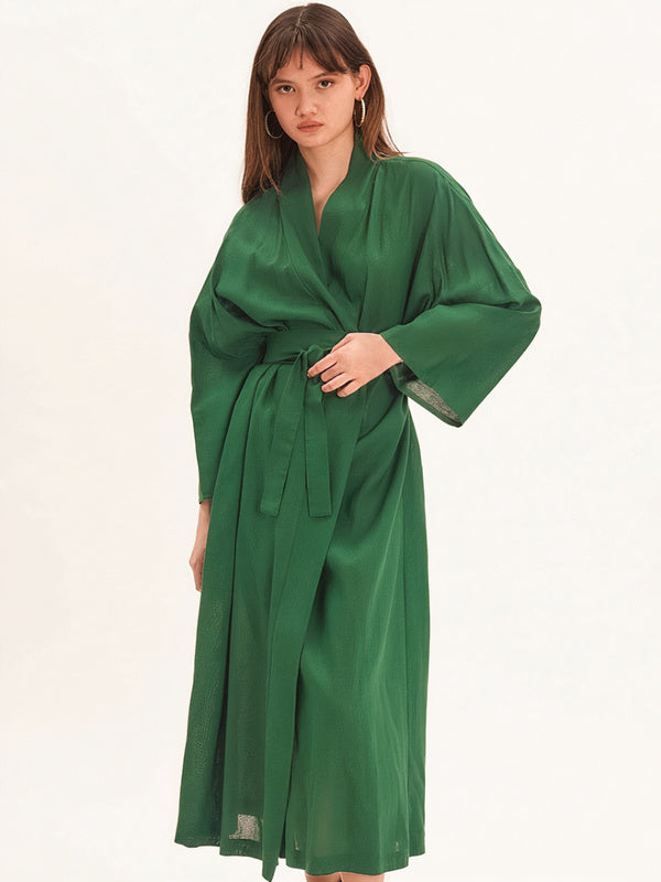 Robe de Chambre pour Femme Longueur Mi-Mollet Vert Signature