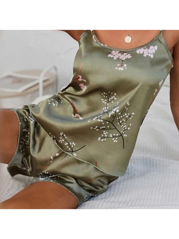 Ensemble Pyjama en Satin Sauge Fleurie Luxe