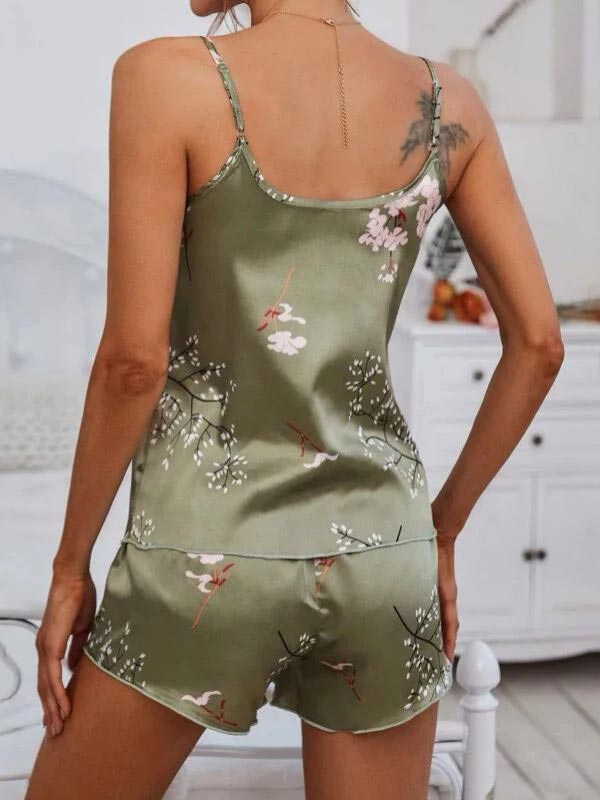 Ensemble Pyjama en Satin Sauge Fleurie Luxe
