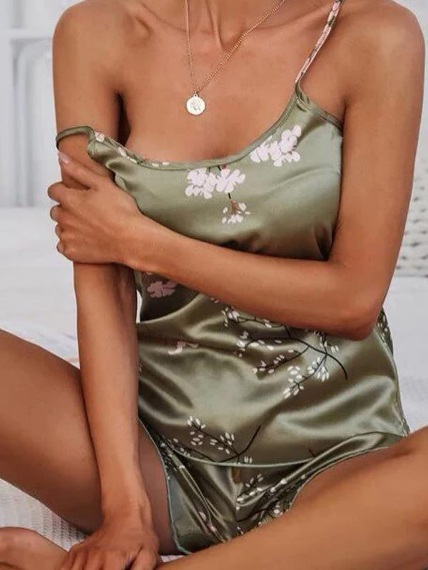 Ensemble Pyjama en Satin Sauge Fleurie Luxe