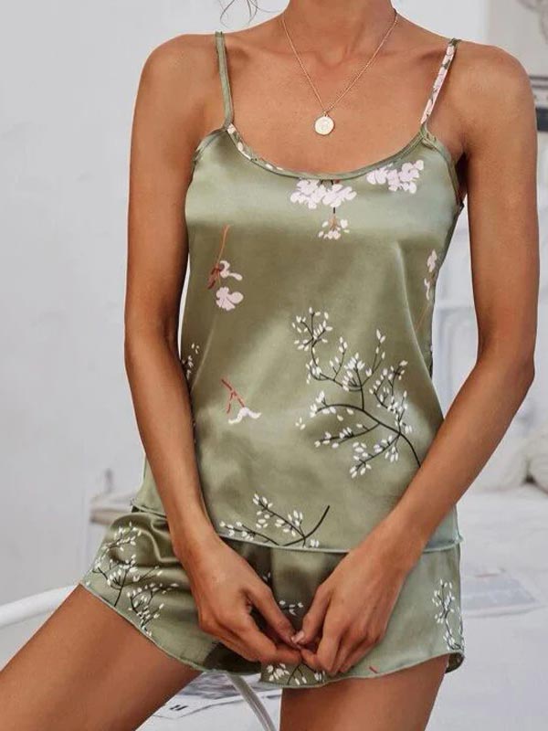 Ensemble Pyjama en Satin Sauge Fleurie Luxe