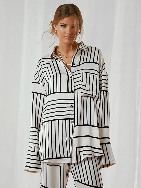 Sillage de Nuit | Ensemble Pyjama en Satin pour Femme Blanc et Noir