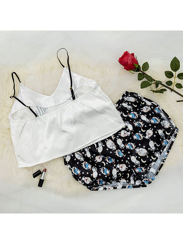 Sleep Party: Ensemble Pyjama Satin Mini Short Pour Femme