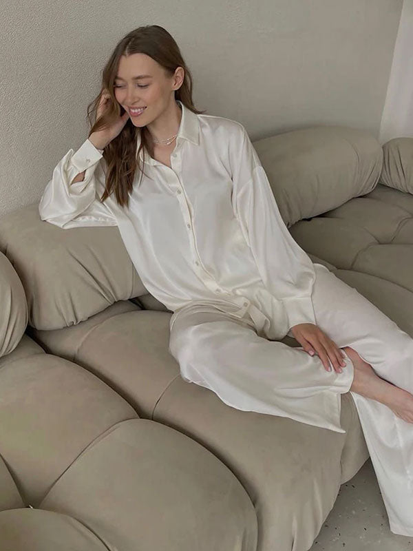 Reflet de Minuit | Pyjama Blanc Pour Femme En Satin