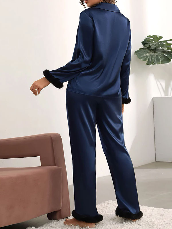 Pyjama Bleu Marine Pour Femme En Satin Rêverie Nocturne Signature