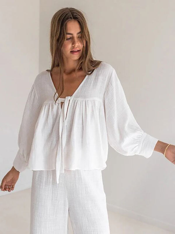 Pyjama Blanc En Coton Pour Femme Reflet de Cristal