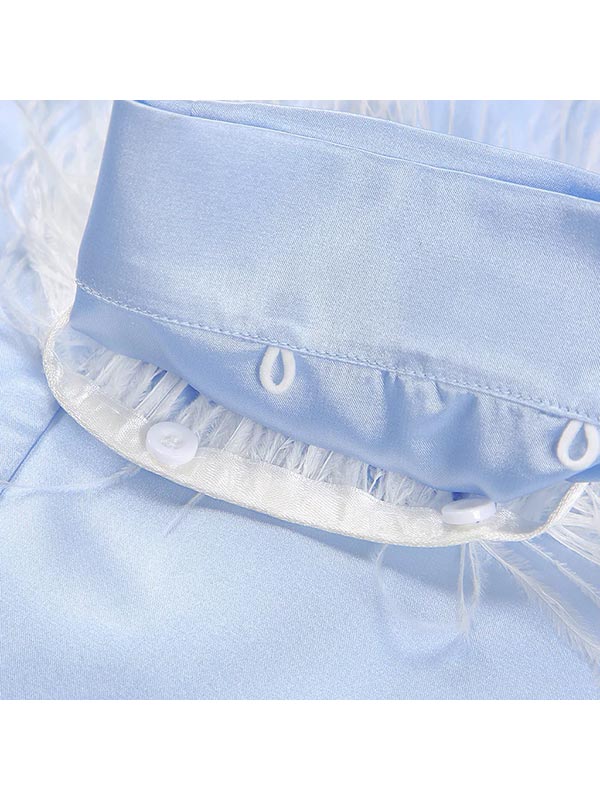 Fleur de Lune Pyjama en Satin Bleu Ciel pour Femme