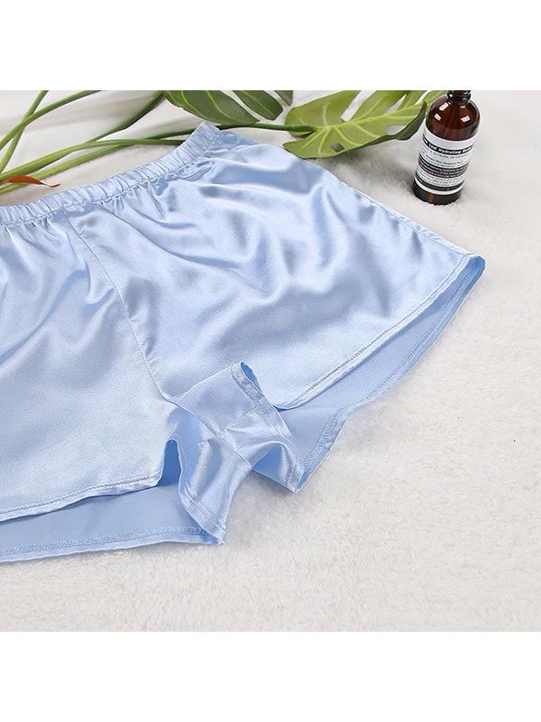Fleur de Lune Pyjama en Satin Bleu Ciel pour Femme