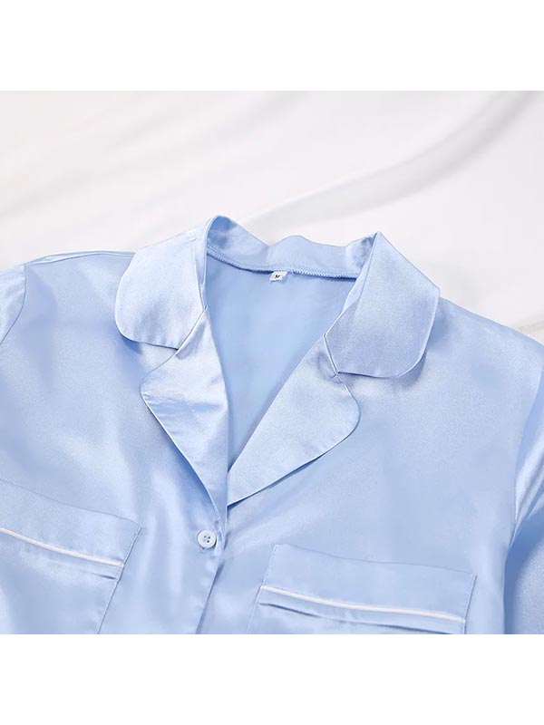 Fleur de Lune Pyjama en Satin Bleu Ciel pour Femme