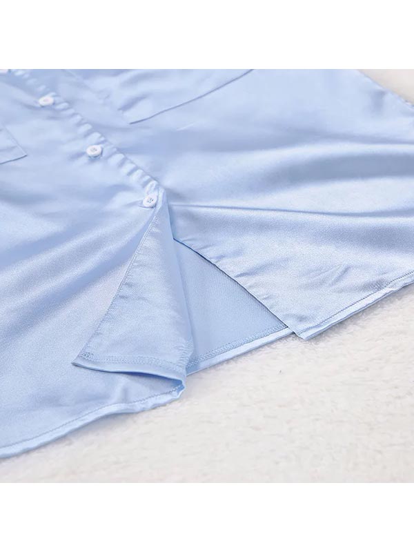 Fleur de Lune Pyjama en Satin Bleu Ciel pour Femme