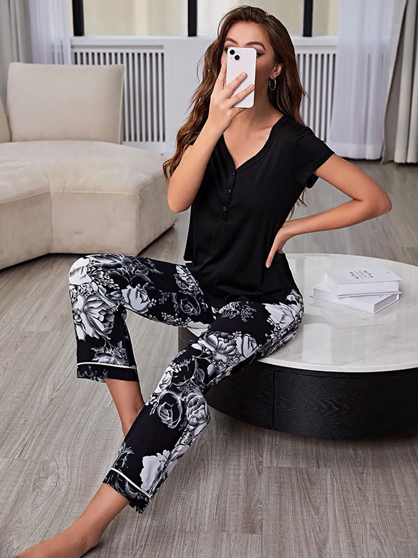 Pyjama Femme Chic 2 pièces Noir Délicat Signature