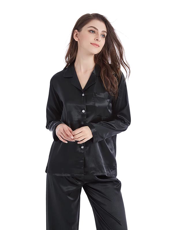 Pyjama En Satin Noir Pour Femme Caresse de Satin Signature