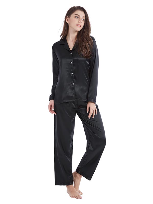 Pyjama En Satin Noir Pour Femme Caresse de Satin Signature