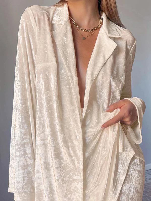 Pyjama Crème En Velours Pour Femme Éclat d'Opale