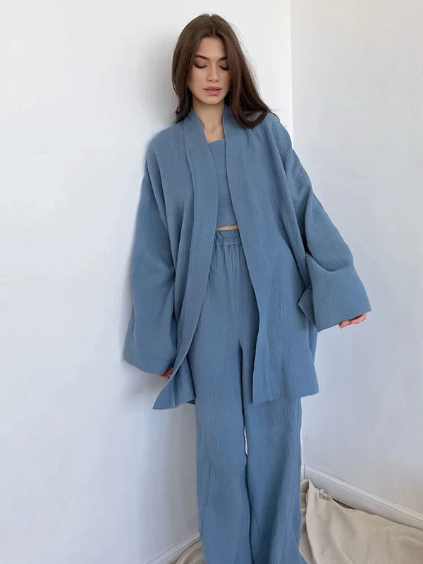 Pyjama Kimono Bleu Pour Femme Murmure d'Océan