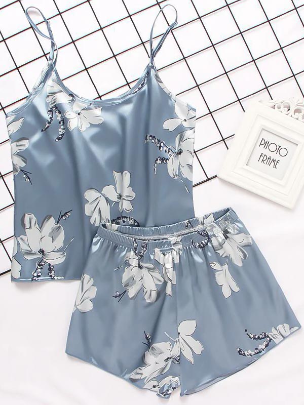 Pyjama En Satin Nuit Bleue Argent