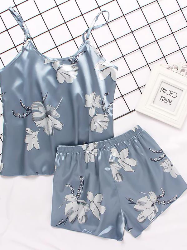 Pyjama En Satin Nuit Bleue Argent