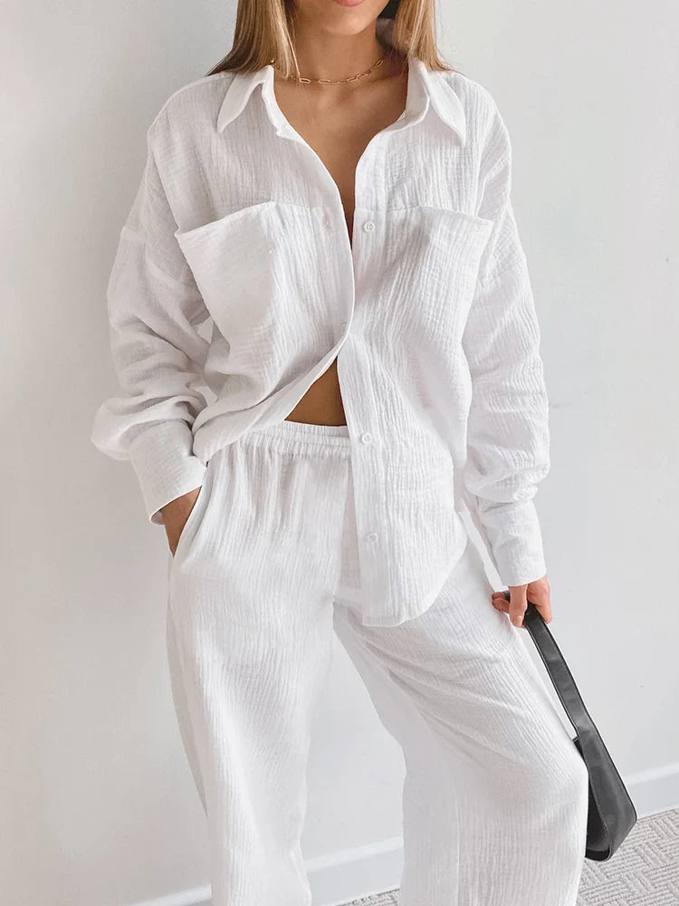 Orchidée de Nuit : Pyjama Blanc en Coton pour Femme