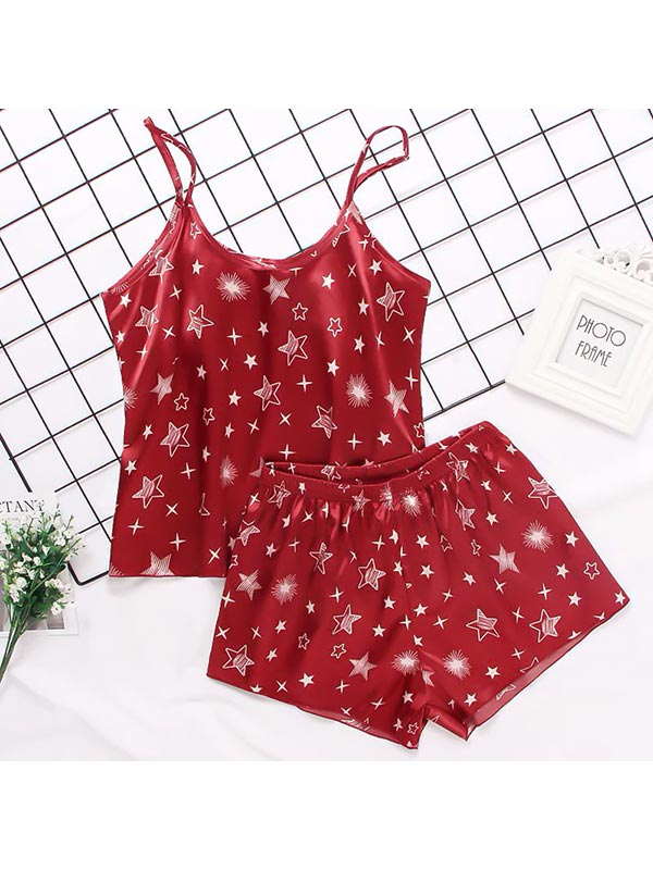 Pyjama en Satin Rouge Étoilée | Signature