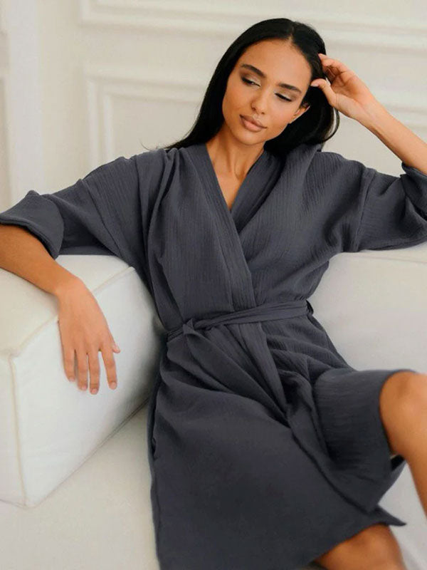 Nid Douillet Robe de Chambre Femme mi-Longue en Coton Bleu Pétrole