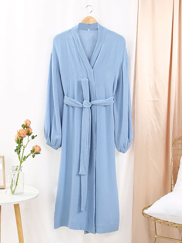 Robe de Chambre en Coton Chaleur Douce Bleu Ciel