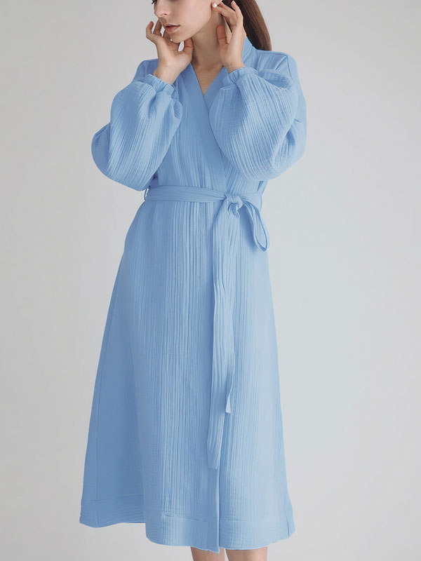 Robe de Chambre en Coton Chaleur Douce Bleu Ciel