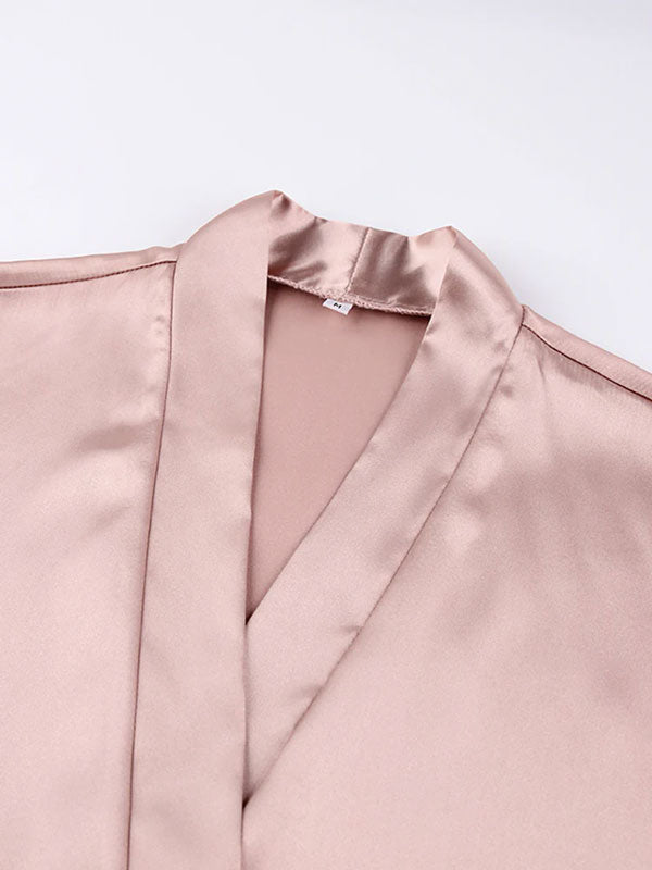 Robe de Chambre Élégante à Plumes Rose Champagne Flocon de Satin Signature