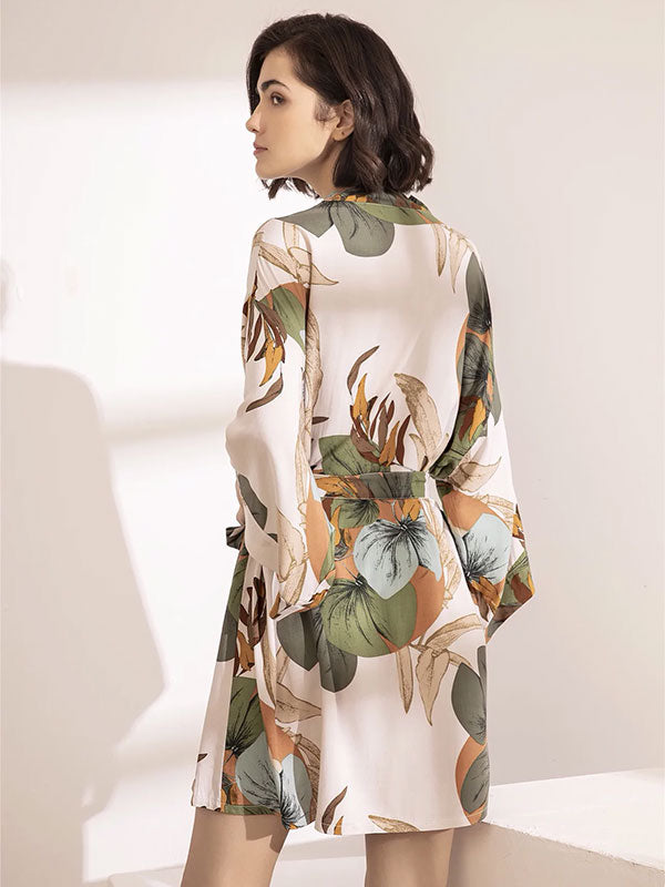 Paradis Palmier | Robe de Chambre en Satin pour Femme