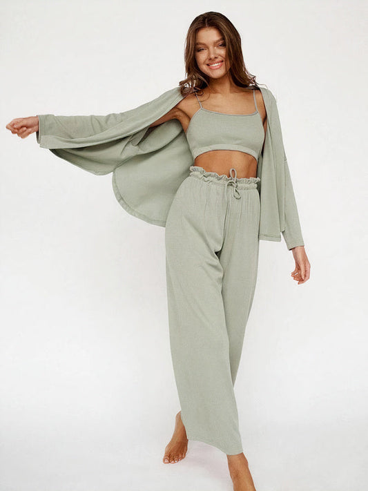 Ensemble Pyjama 3 Pièces Gilet et Brassière et Pantalon Vert Léger Signature