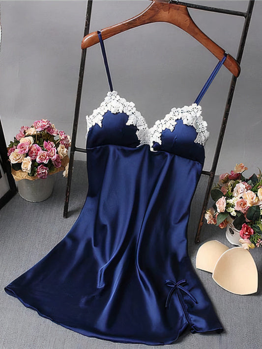 Nuisette en Satin Dentelle pour Femme Bleu Marine Signature