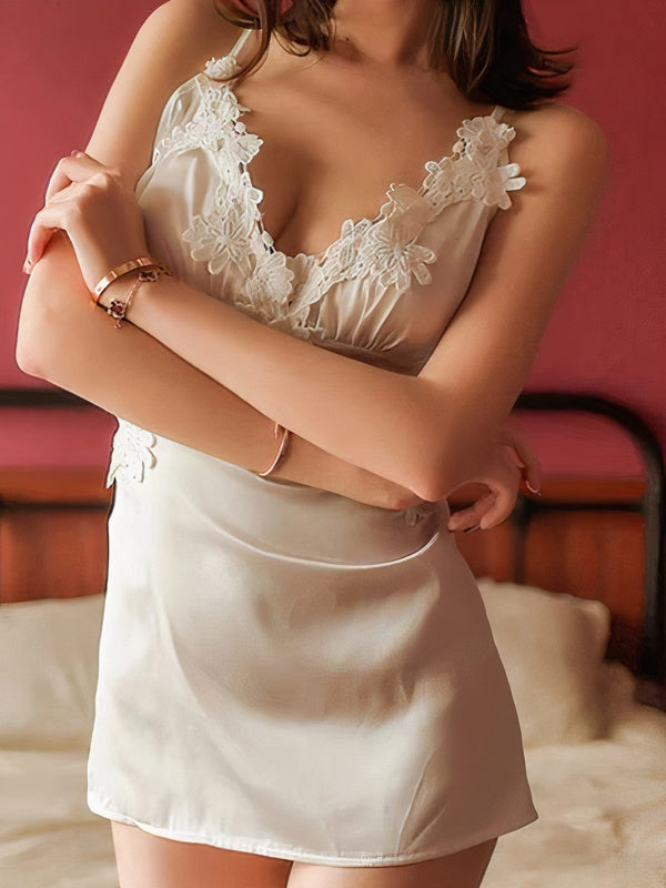 Nuisette en Satin Col V pour Femme Blanc Signature