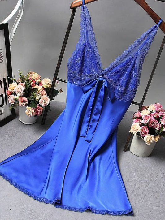 Nuisette en Satin avec nœud pour Femme | Bleu Signature