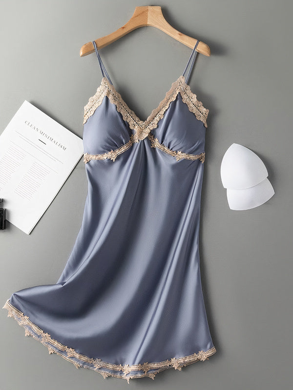 Nuisette Romantique Élégante en Col V Bleu Signature