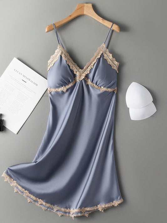 Nuisette Romantique Élégante en Col V Bleu Signature
