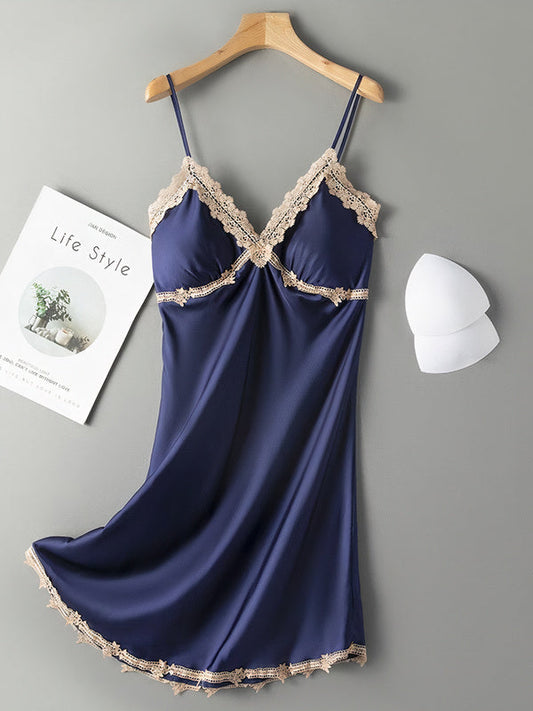 Nuisette Romantique Élégante en Col V | Bleu Marine