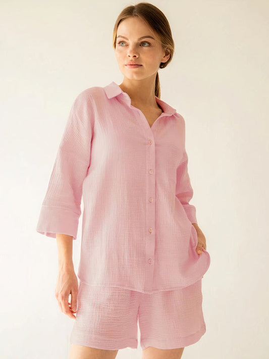 Pyjama Recyclé en Jersey avec Chemise Boutonnée et Short | EcoWear
