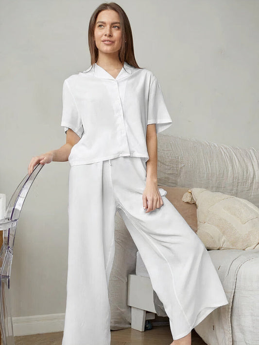 Ensemble Pyjama Fluide Plissé Blanc Signature