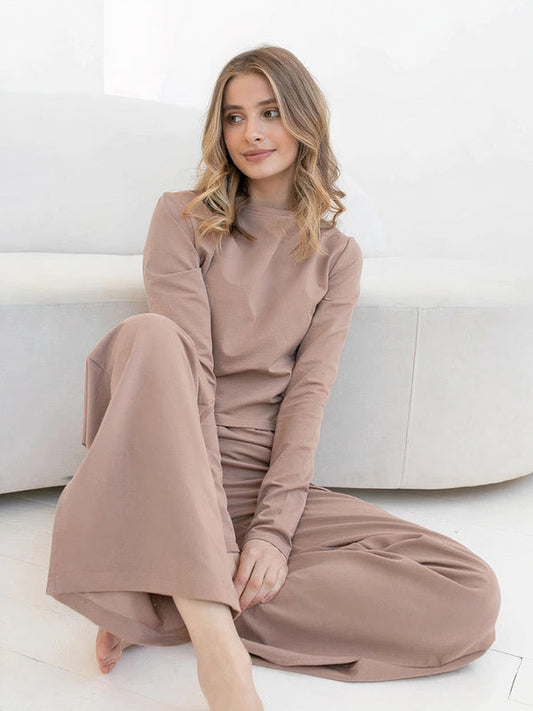 Pyjama Asymétrique à Manches Longues Marron | Signature
