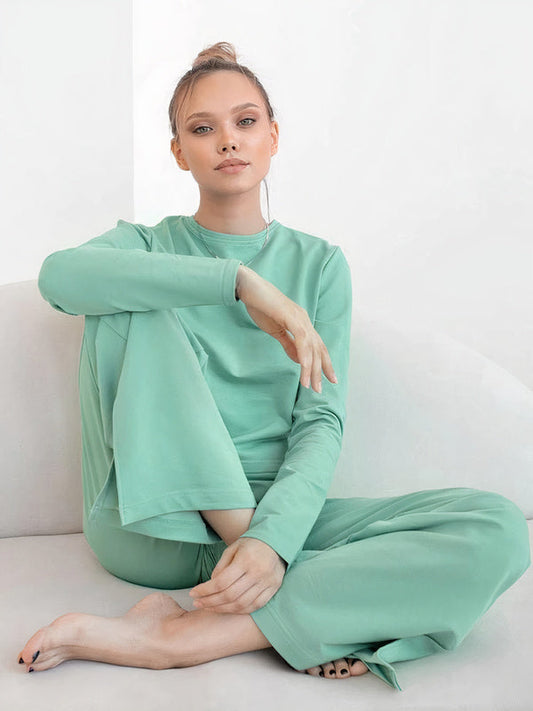Pyjama Asymétrique à Manches Longues Vert Signature