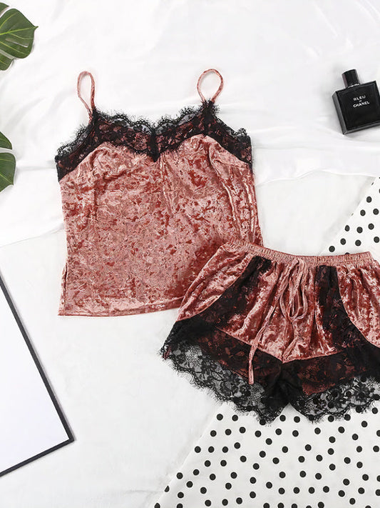 Pyjashort avec Dentelles en Satin Rose | LuxeNuit